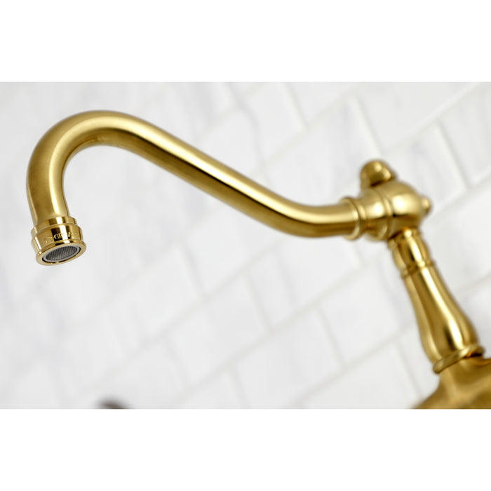Kingston Heirloom KS3247PX - Vintage Double-Handle 2-Hole Wall Mount Bathroom Faucet, Brushed Brass