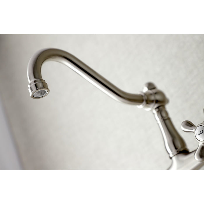 Kingston Heirloom KS3248AX - Vintage Double-Handle 2-Hole Wall Mount Bathroom Faucet, Brushed Nickel