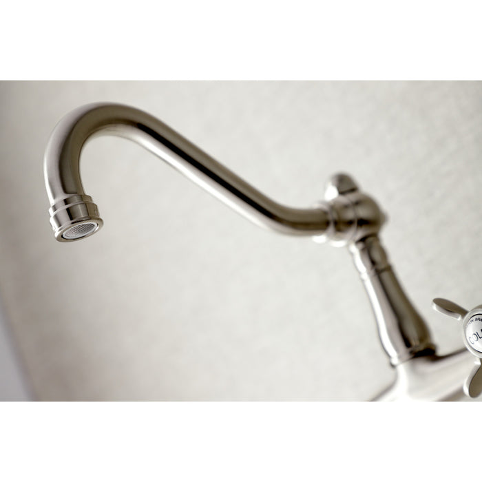 Kingston Heirloom KS3248BEX - Essex Double-Handle 2-Hole Wall Mount Bathroom Faucet, Brushed Nickel
