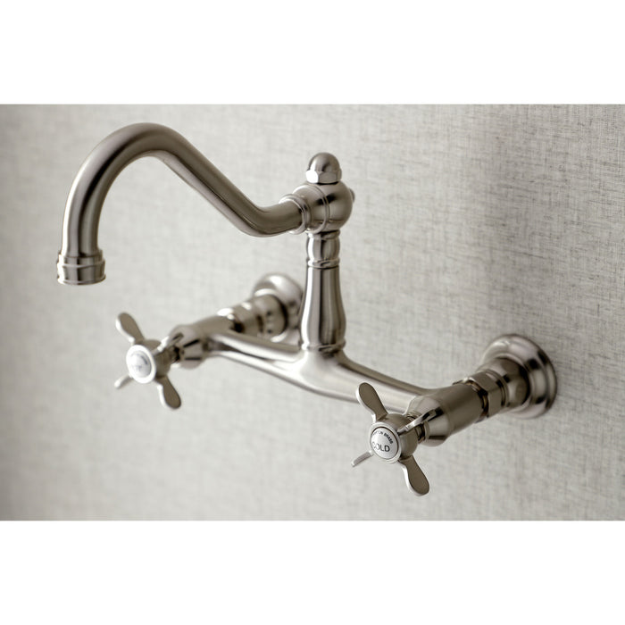 Kingston Heirloom KS3248BEX - Essex Double-Handle 2-Hole Wall Mount Bathroom Faucet, Brushed Nickel