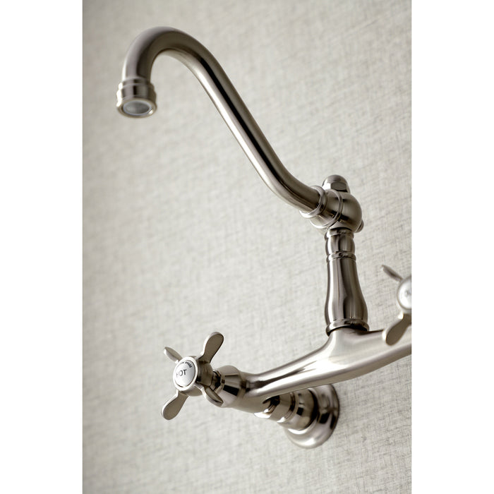 Kingston Heirloom KS3248BEX - Essex Double-Handle 2-Hole Wall Mount Bathroom Faucet, Brushed Nickel