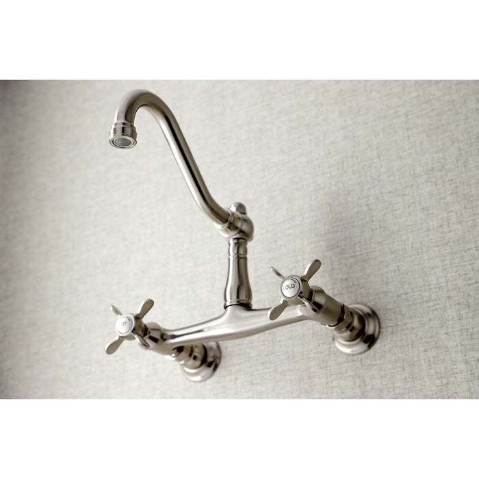 Kingston Heirloom KS3248BEX - Essex Double-Handle 2-Hole Wall Mount Bathroom Faucet, Brushed Nickel