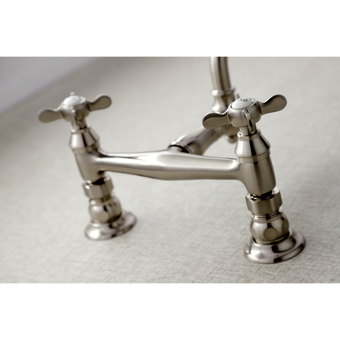 Kingston Heirloom KS3248BEX - Essex Double-Handle 2-Hole Wall Mount Bathroom Faucet, Brushed Nickel