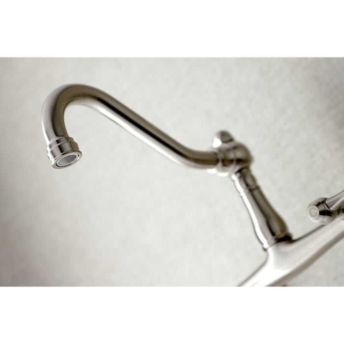Kingston Heirloom KS3248BL - Vintage Double-Handle 2-Hole Wall Mount Bathroom Faucet, Brushed Nickel