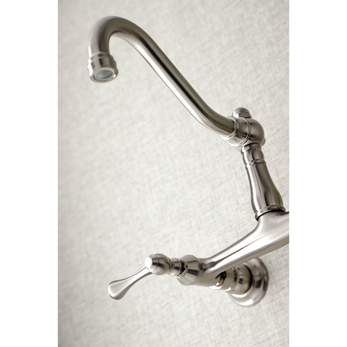 Kingston Heirloom KS3248BL - Vintage Double-Handle 2-Hole Wall Mount Bathroom Faucet, Brushed Nickel