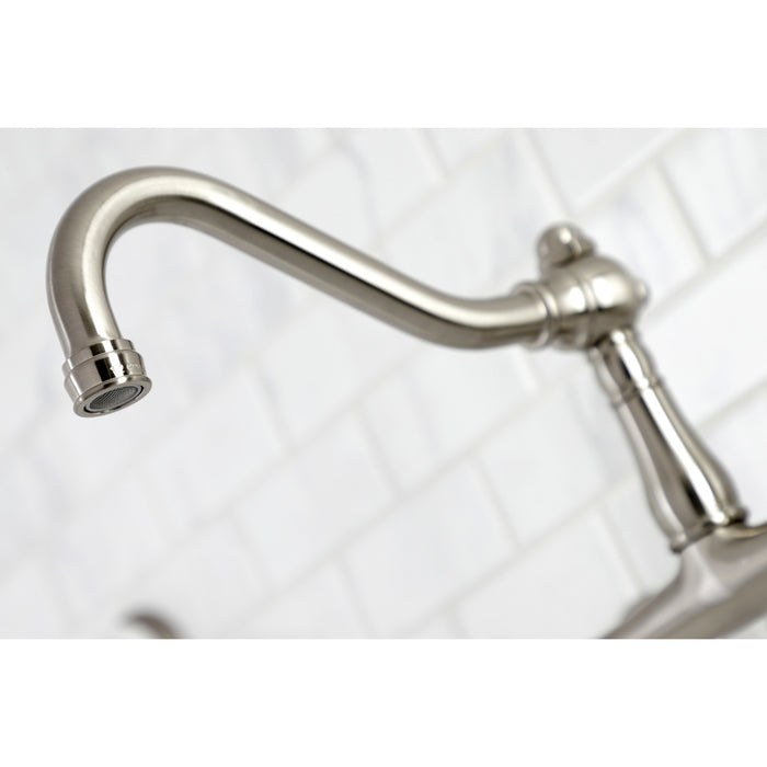 Kingston Heirloom KS3248PL - Vintage Double-Handle 2-Hole Wall Mount Bathroom Faucet, Brushed Nickel