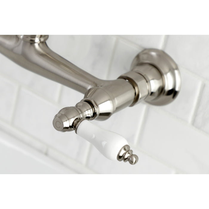 Kingston Heirloom KS3248PL - Vintage Double-Handle 2-Hole Wall Mount Bathroom Faucet, Brushed Nickel