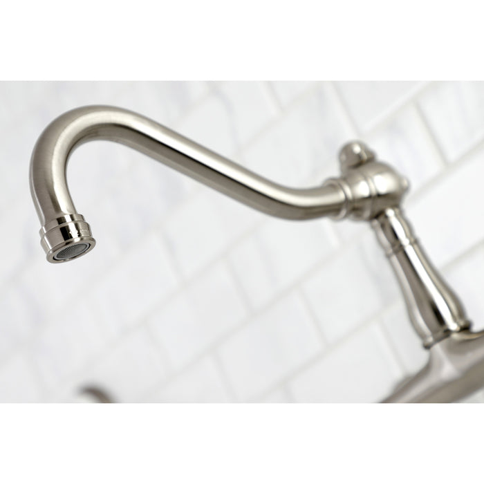 Kingston Heirloom KS3248PX - Vintage Double-Handle 2-Hole Wall Mount Bathroom Faucet, Brushed Nickel
