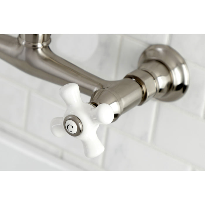 Kingston Heirloom KS3248PX - Vintage Double-Handle 2-Hole Wall Mount Bathroom Faucet, Brushed Nickel