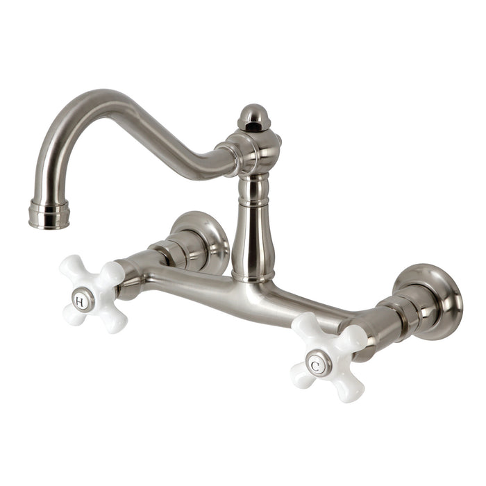 Kingston Heirloom KS3248PX - Vintage Double-Handle 2-Hole Wall Mount Bathroom Faucet, Brushed Nickel