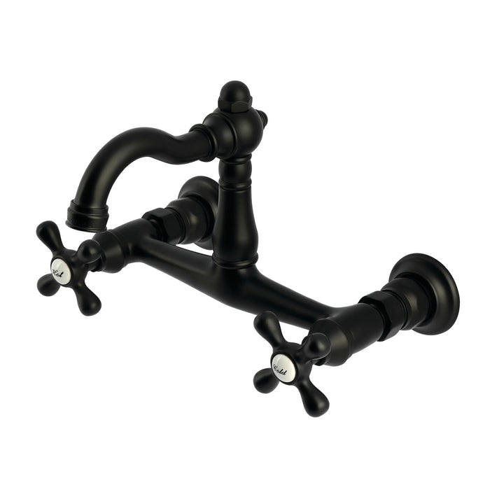 Kingston Heirloom KS3250AX - Vintage Two-Handle 2-Hole Wall Mount Bridge Kitchen Faucet, Matte Black