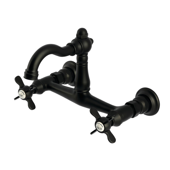 Kingston Heirloom KS3250BEX - Vintage Two-Handle 2-Hole Wall Mount Bridge Kitchen Faucet, Matte Black