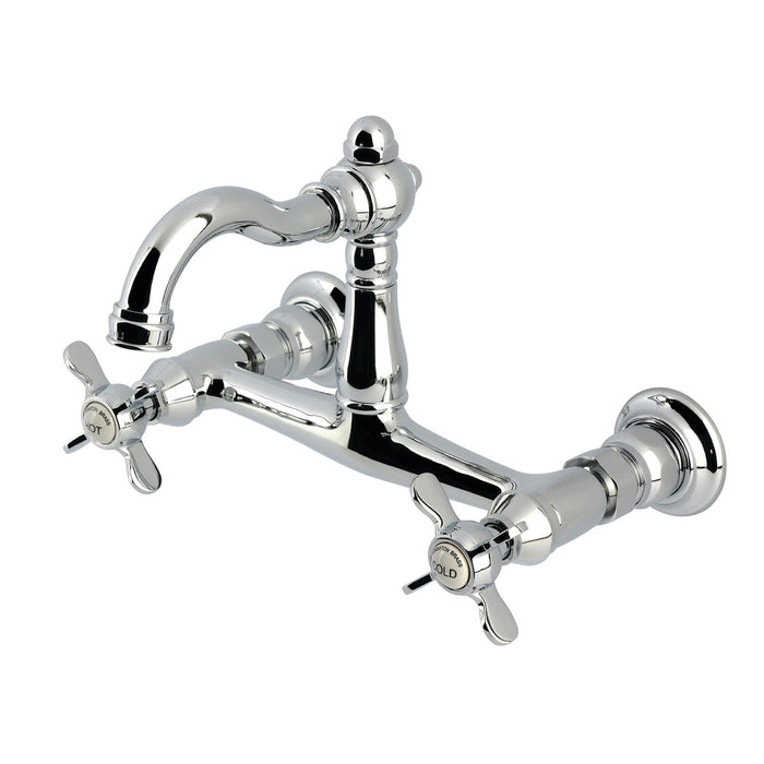 Kingston Heirloom KS3251BEX - Vintage Two-Handle 2-Hole Wall Mount Bridge Kitchen Faucet, Polished Chrome