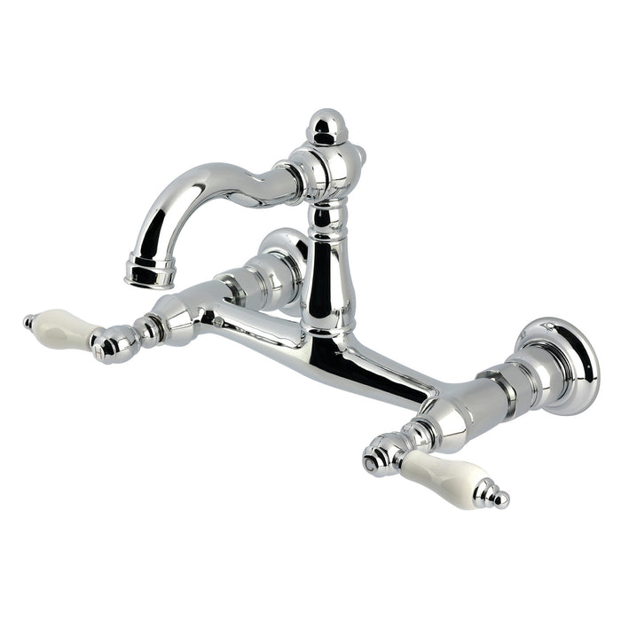 Kingston Heirloom KS3251PL - Vintage Two-Handle 2-Hole Wall Mount Bridge Kitchen Faucet, Polished Chrome