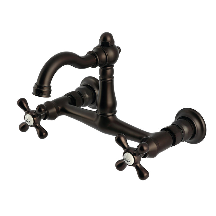 Kingston Heirloom KS3255AX - Vintage Two-Handle 2-Hole Wall Mount Bridge Kitchen Faucet, Oil Rubbed Bronze