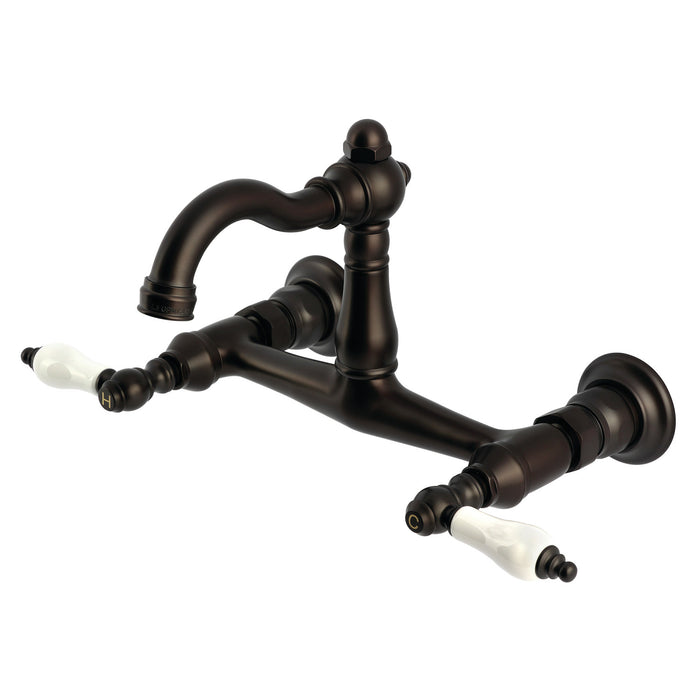 Kingston Heirloom KS3255PL - Vintage Two-Handle 2-Hole Wall Mount Bridge Kitchen Faucet, Oil Rubbed Bronze