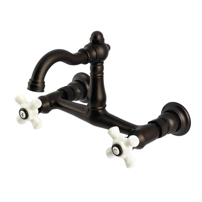 Kingston Heirloom KS3255PX - Vintage Two-Handle 2-Hole Wall Mount Bridge Kitchen Faucet, Oil Rubbed Bronze