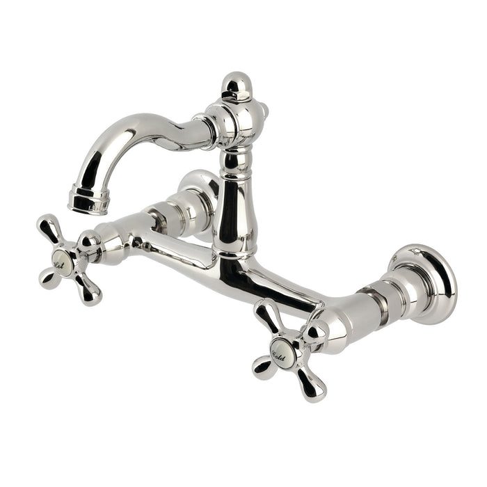 Kingston Heirloom KS3256AX - Vintage Two-Handle 2-Hole Wall Mount Bridge Kitchen Faucet, Polished Nickel