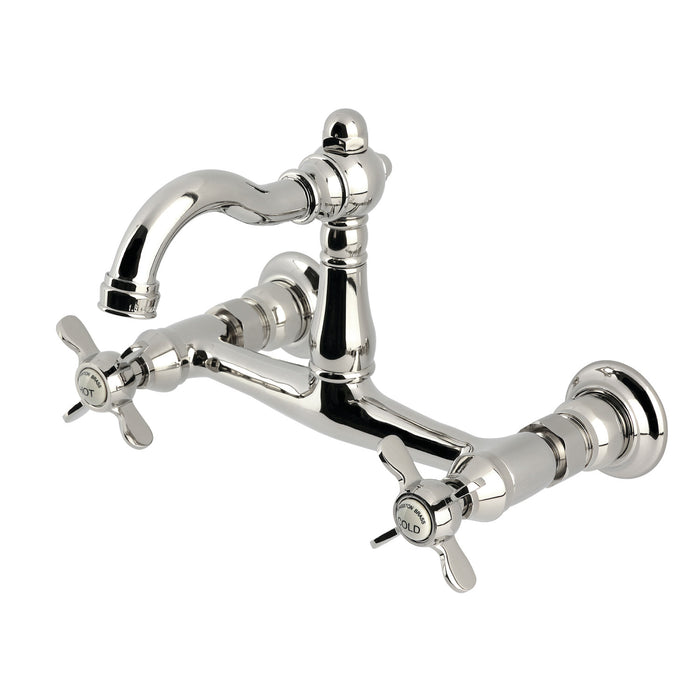 Kingston Heirloom KS3256BEX - Vintage Two-Handle 2-Hole Wall Mount Bridge Kitchen Faucet, Polished Nickel