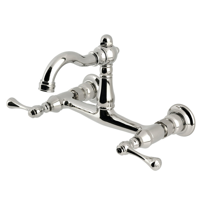 Kingston Heirloom KS3256BL - Vintage Two-Handle 2-Hole Wall Mount Bridge Kitchen Faucet, Polished Nickel