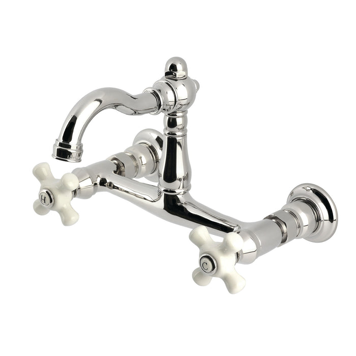 Kingston Heirloom KS3256PX - Vintage Two-Handle 2-Hole Wall Mount Bridge Kitchen Faucet, Polished Nickel