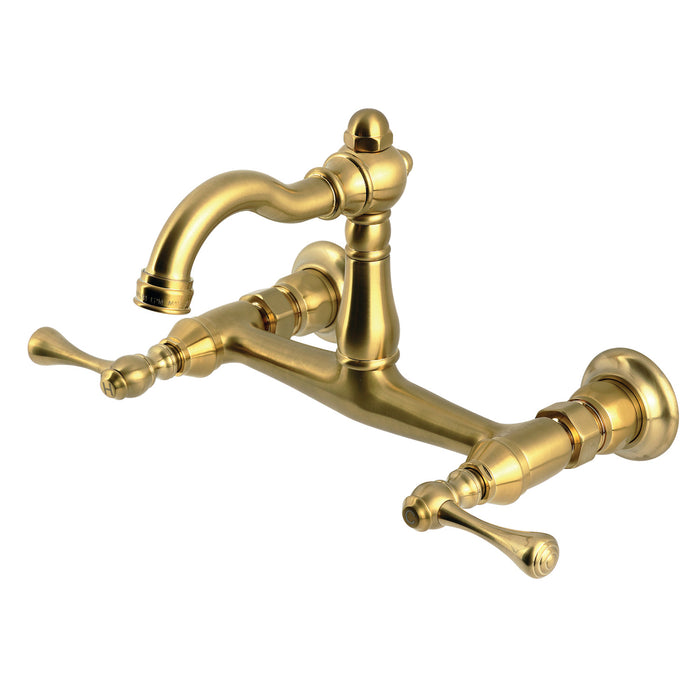 Vintage KS3257BL Two-Handle 2-Hole Wall Mount Bridge Kitchen Faucet, Brushed Brass