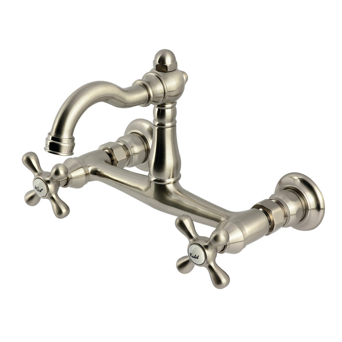 Kingston Heirloom KS3258AX - Vintage Two-Handle 2-Hole Wall Mount Bridge Kitchen Faucet, Brushed Nickel