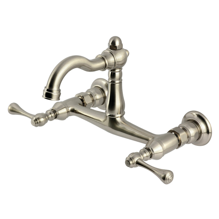 Kingston Heirloom KS3258BL - Vintage Two-Handle 2-Hole Wall Mount Bridge Kitchen Faucet, Brushed Nickel