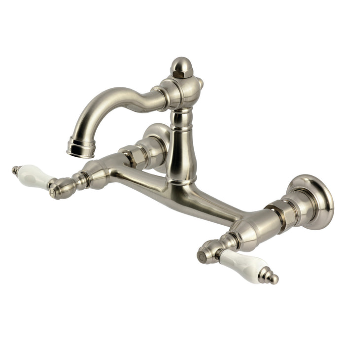 Kingston Heirloom KS3258PL - Vintage Two-Handle 2-Hole Wall Mount Bridge Kitchen Faucet, Brushed Nickel
