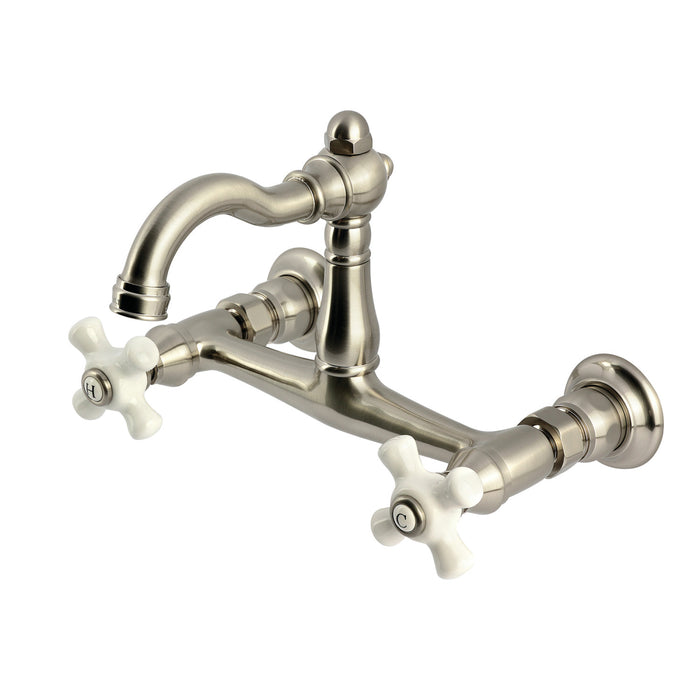 Kingston Heirloom KS3258PX - Vintage Two-Handle 2-Hole Wall Mount Bridge Kitchen Faucet, Brushed Nickel