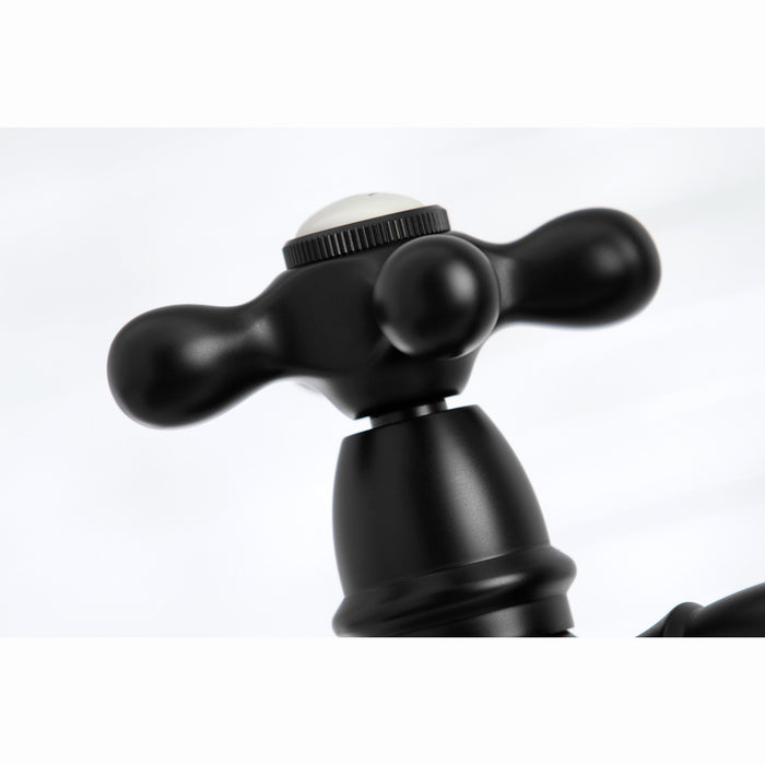 Kingston Heirloom KS3270AXBS - Restoration Two-Handle 4-Hole Deck Mount Bridge Kitchen Faucet with Brass Sprayer, Matte Black
