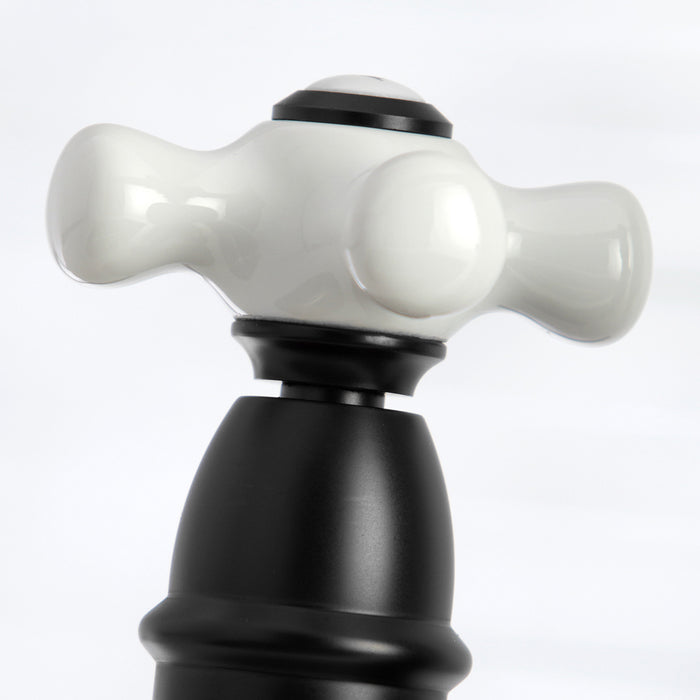 Kingston Heirloom KS3270PXBS - Restoration Two-Handle 4-Hole Deck Mount Bridge Kitchen Faucet with Brass Sprayer, Matte Black