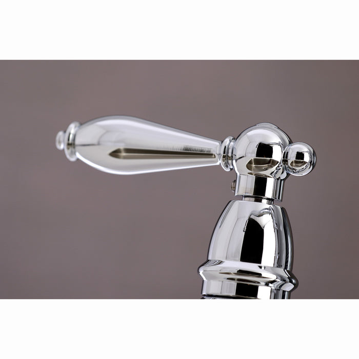 Kingston Heirloom KS3271ALBS - Restoration Two-Handle 4-Hole Deck Mount Bridge Kitchen Faucet with Brass Sprayer, Polished Chrome