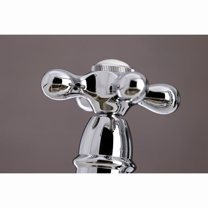 Kingston Heirloom KS3271AXBS - Restoration Two-Handle 4-Hole Deck Mount Bridge Kitchen Faucet with Brass Sprayer, Polished Chrome