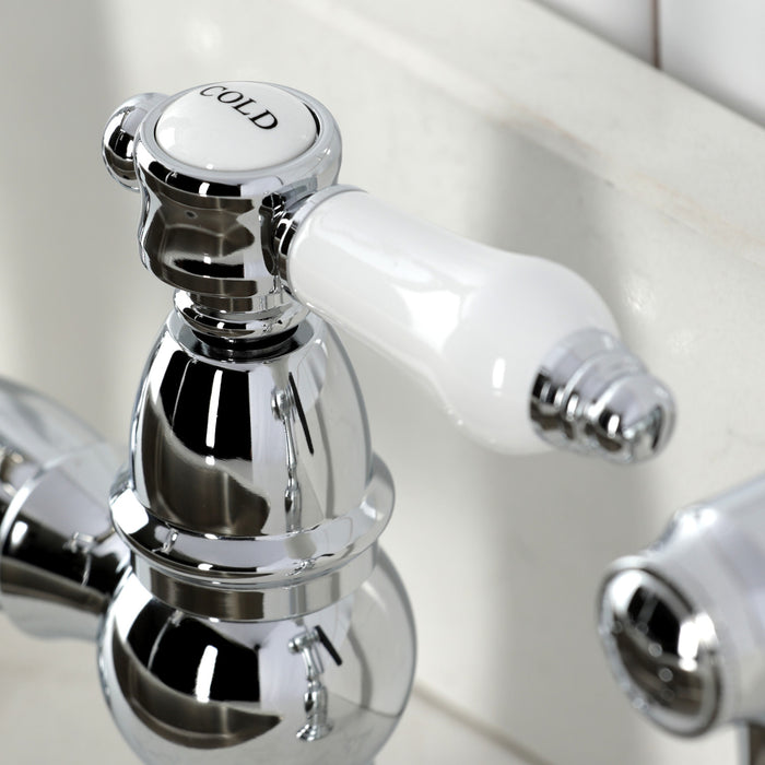 Kingston Heirloom KS3271BPLBS - Bel-Air Two-Handle 4-Hole Deck Mount Bridge Kitchen Faucet with Brass Sprayer, Polished Chrome