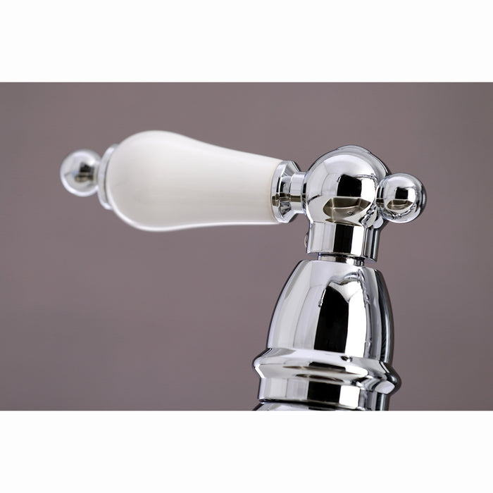 Kingston Heirloom KS3271PLBS - Restoration Two-Handle 4-Hole Deck Mount Bridge Kitchen Faucet with Brass Sprayer, Polished Chrome