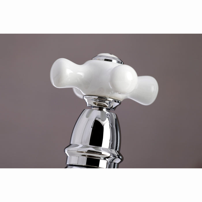 Kingston Heirloom KS3271PXBS - Restoration Two-Handle 4-Hole Deck Mount Bridge Kitchen Faucet with Brass Sprayer, Polished Chrome