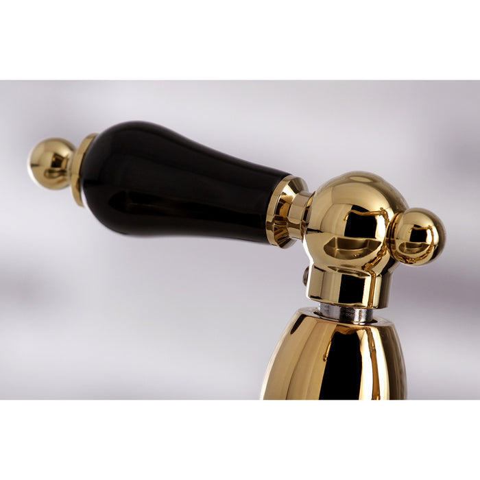 Kingston Heirloom KS3272PKLBS - Duchess Two-Handle 4-Hole Deck Mount Bridge Kitchen Faucet with Brass Sprayer, Polished Brass