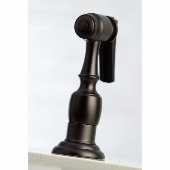 Kingston Heirloom KS3275AXBS - Restoration Two-Handle 4-Hole Deck Mount Bridge Kitchen Faucet with Brass Sprayer, Oil Rubbed Bronze