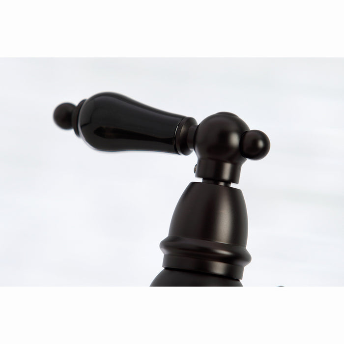 Kingston Heirloom KS3275PKLBS - Duchess Two-Handle 4-Hole Deck Mount Bridge Kitchen Faucet with Brass Sprayer, Oil Rubbed Bronze