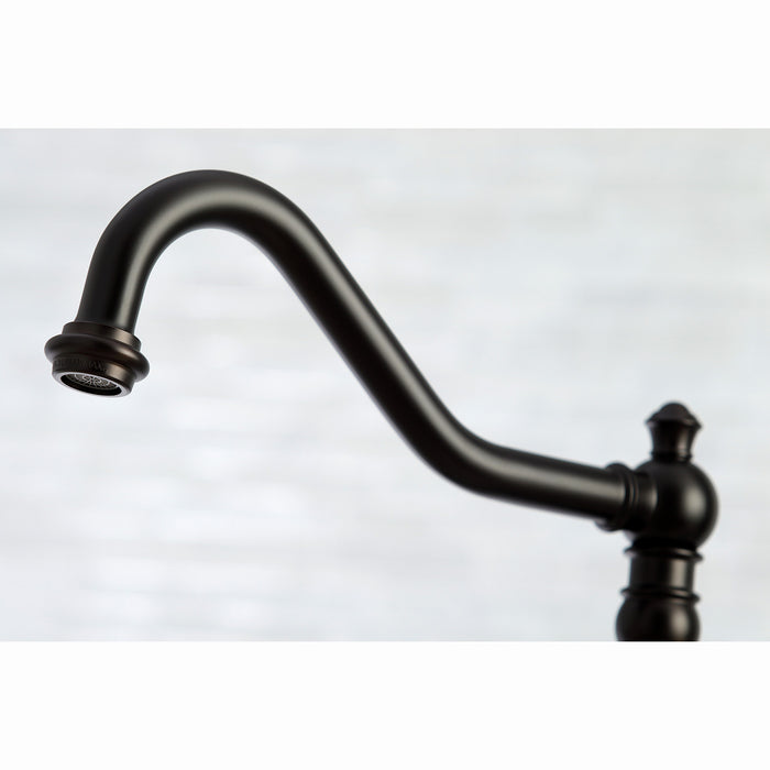 Kingston Heirloom KS3275PKLBS - Duchess Two-Handle 4-Hole Deck Mount Bridge Kitchen Faucet with Brass Sprayer, Oil Rubbed Bronze