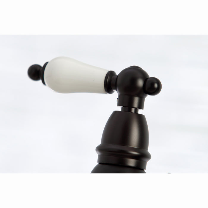 Kingston Heirloom KS3275PLBS - Restoration Two-Handle 4-Hole Deck Mount Bridge Kitchen Faucet with Brass Sprayer, Oil Rubbed Bronze