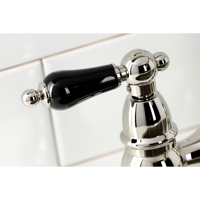 Kingston Heirloom KS3276PKLBS - Duchess Two-Handle 4-Hole Deck Mount Bridge Kitchen Faucet with Brass Sprayer, Polished Nickel