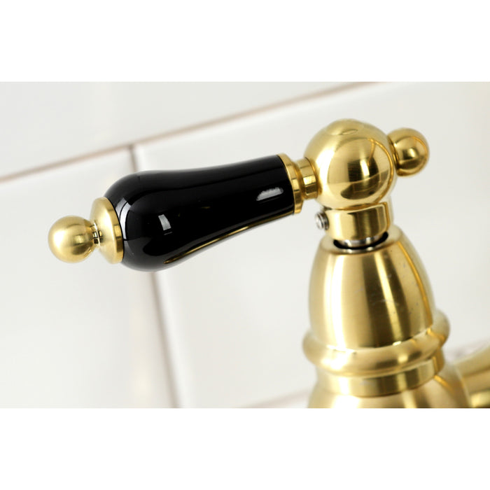 Duchess KS3277PKLBS Two-Handle 4-Hole Deck Mount Bridge Kitchen Faucet with Brass Sprayer, Brushed Brass