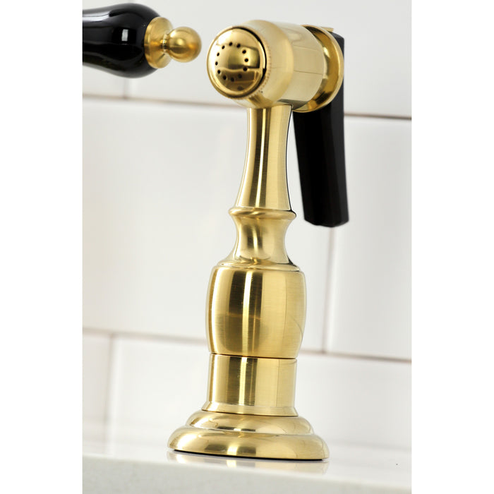 Duchess KS3277PKLBS Two-Handle 4-Hole Deck Mount Bridge Kitchen Faucet with Brass Sprayer, Brushed Brass