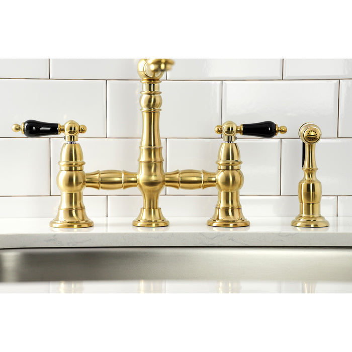 Duchess KS3277PKLBS Two-Handle 4-Hole Deck Mount Bridge Kitchen Faucet with Brass Sprayer, Brushed Brass
