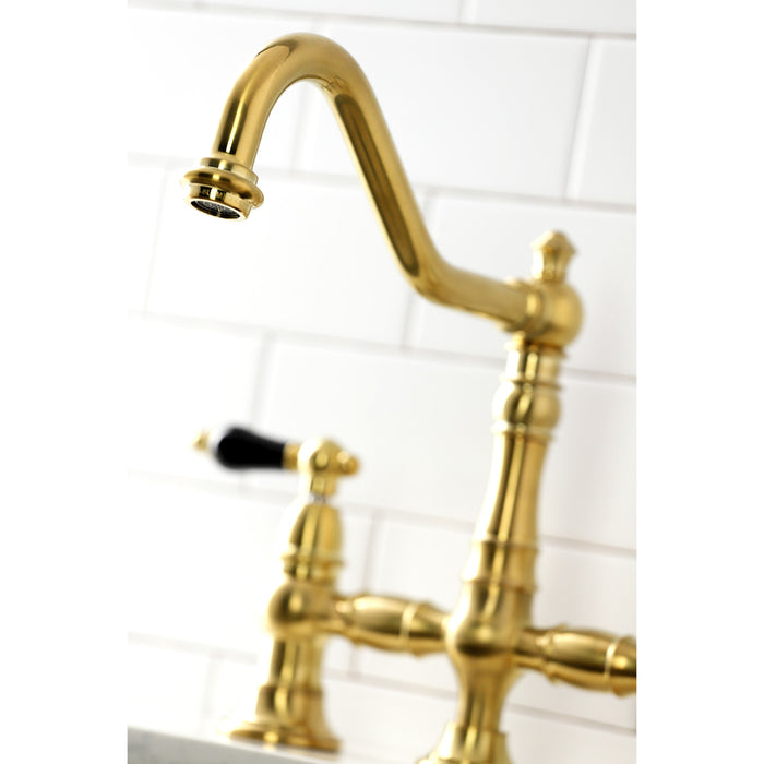 Duchess KS3277PKLBS Two-Handle 4-Hole Deck Mount Bridge Kitchen Faucet with Brass Sprayer, Brushed Brass