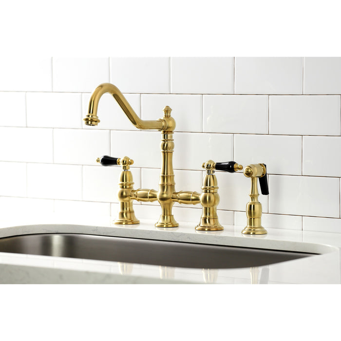 Duchess KS3277PKLBS Two-Handle 4-Hole Deck Mount Bridge Kitchen Faucet with Brass Sprayer, Brushed Brass