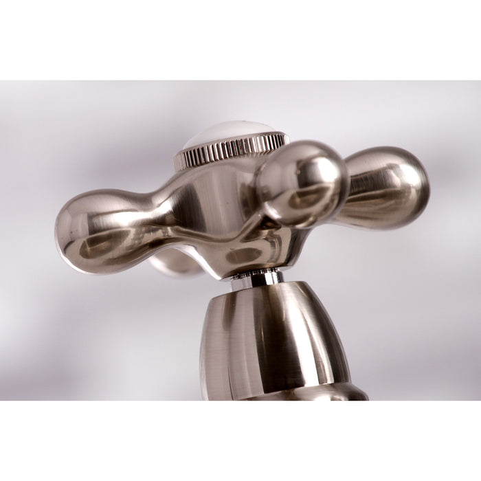 Kingston Heirloom KS3278AXBS - Restoration Two-Handle 4-Hole Deck Mount Bridge Kitchen Faucet with Brass Sprayer, Brushed Nickel