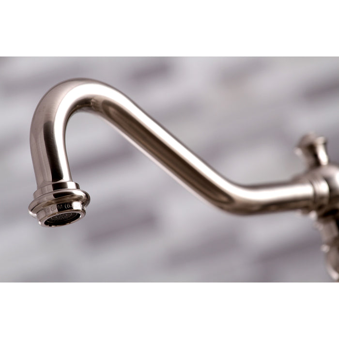 Kingston Heirloom KS3278AXBS - Restoration Two-Handle 4-Hole Deck Mount Bridge Kitchen Faucet with Brass Sprayer, Brushed Nickel